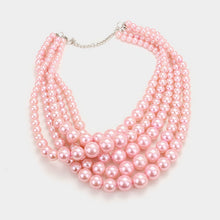 Load image into Gallery viewer, Pink 5row Strand Pearl Necklace Set
