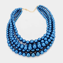 Load image into Gallery viewer, Royal Blue 5 Row Strand Pearl Necklace Set

