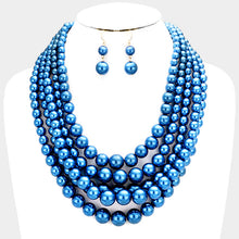Load image into Gallery viewer, Royal Blue 5 Row Strand Pearl Necklace Set
