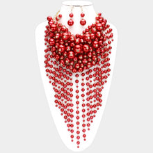 Load image into Gallery viewer, Red Pearl Strand Fringe Bib Necklace
