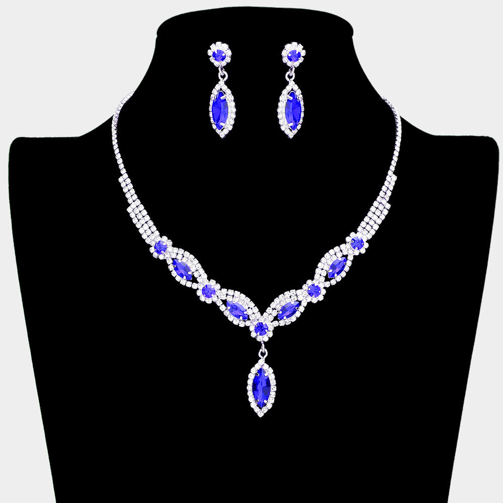 Royal Blue Rhinestone Necklace Set