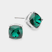Green Square Stone Stud Earrings
