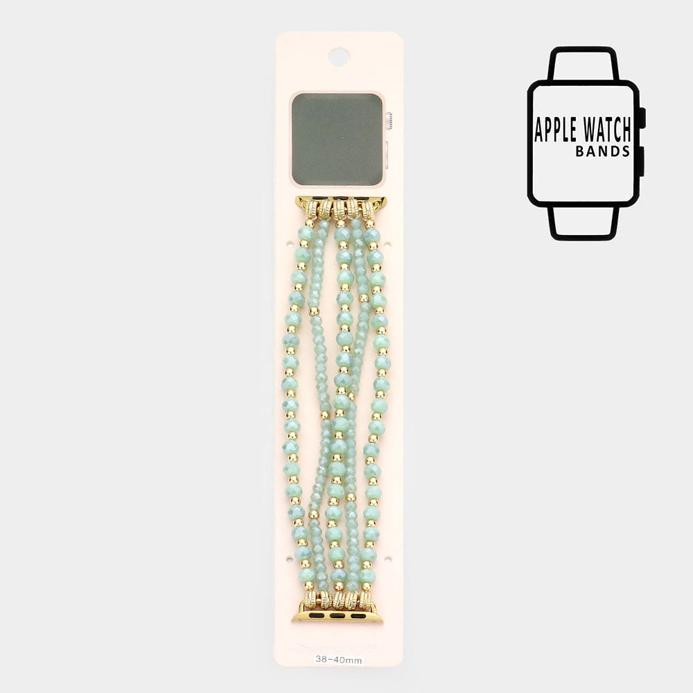 Mint-Faceted Beaded Stretch Strap Apple Watch Band