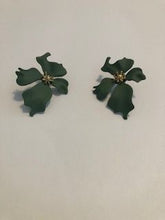 Load image into Gallery viewer, Olive Green Flower Stud Earrings
